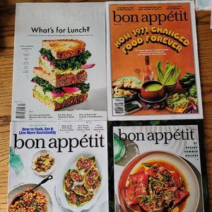 Bon Appetit Magazine, Lot of 4- Summer & Lunch Recipes, Vegan Chinese Food, 1971